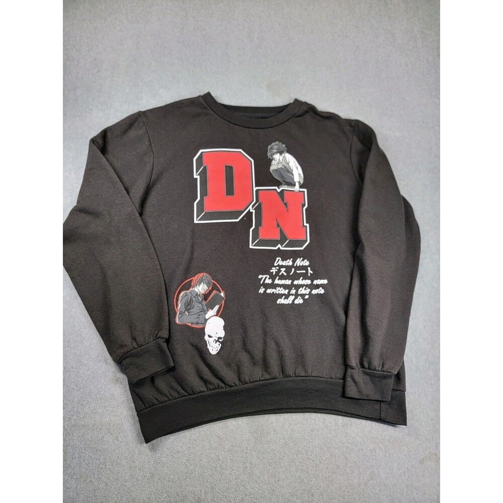 Death Note Sweater Sweatshirt Mens M Black Light‎ L Anime Notebook Script Skull